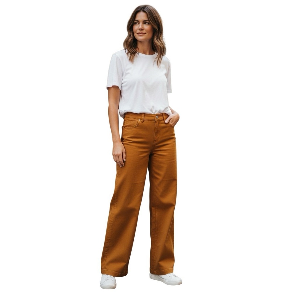 Denim & Co. Women'sHarvest Gold Wide Leg Pants with Pockets Size 12 NWT Stretch